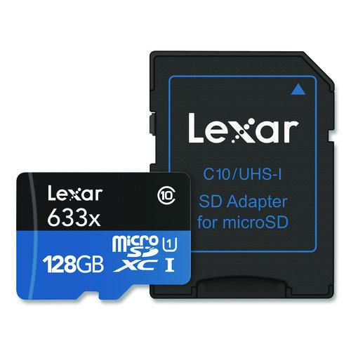 Image of Lexar High Performance BLUE Series microSDXC Memory Card with Adapter, UHS-I V30 U1 Class 10, 128 GB, 2/Pack