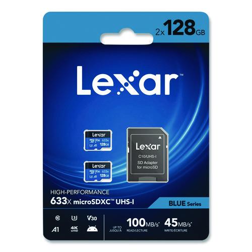 Image of Lexar High Performance BLUE Series microSDXC Memory Card with Adapter, UHS-I V30 U1 Class 10, 128 GB, 2/Pack