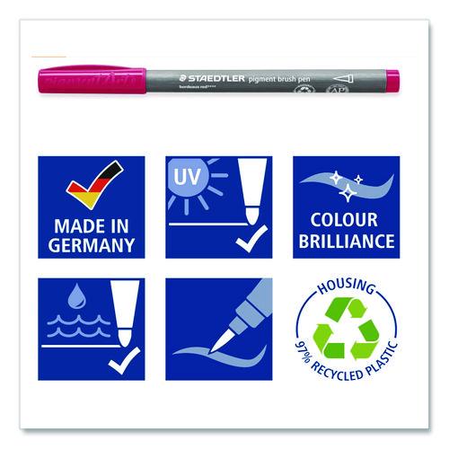 Image of Staedtler® 371 C12-1 Pigment Brush Pen Set, Medium-Firm, Assorted Basic Colors, 12/Pack