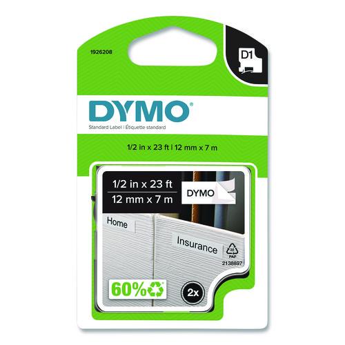 Image of DYMO® 1926208 D1 Standard Labels, 0.5" x 23 ft, Black Print on White Tape, 2/Pack