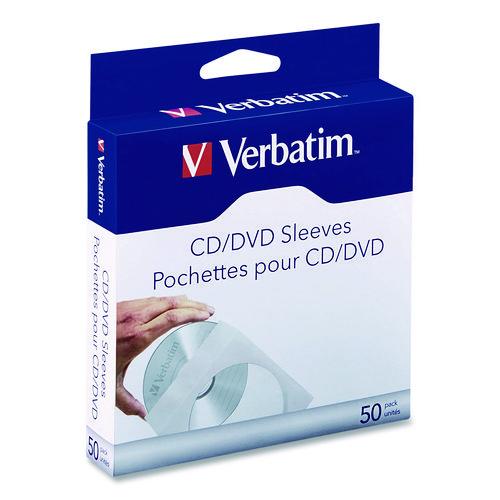 Image of Verbatim® 70126 CD/DVD Sleeves, 1 Disc Capacity, Clear/White, 50/Box