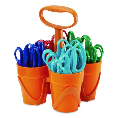 Image of FiskarsÂ® Classpack Scissors Caddy, Pointed Tip, 5" Long, 1.6" Cut Length, Straight Asst Color Handles: Blue/Green/Lt Blue/Red, 24/Set