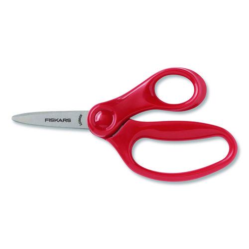Image of FiskarsÂ® Classpack Scissors Caddy, Pointed Tip, 5" Long, 1.6" Cut Length, Straight Asst Color Handles: Blue/Green/Lt Blue/Red, 24/Set