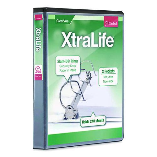 Image of Cardinal® 26301 XtraLife ClearVue Non-Stick Slant-D Ring Binder, 3 Rings, 1" Capacity, 11 x 8.5, Black