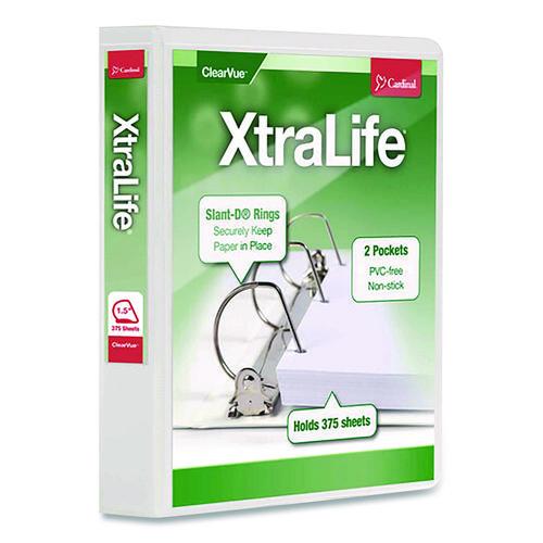 Image of Cardinal® 26310 XtraLife ClearVue Non-Stick Slant-D Ring Binder, 3 Rings, 1.5" Capacity, 11 x 8.5, White