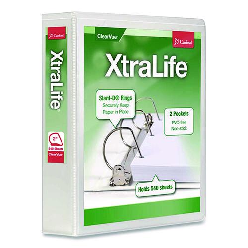 Image of Cardinal® 26320 XtraLife ClearVue Non-Stick Slant-D Ring Binder, 3 Rings, 2" Capacity, 11 x 8.5, White