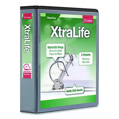Image of Cardinal® 26321 XtraLife ClearVue Non-Stick Slant-D Ring Binder, 3 Rings, 2" Capacity, 11 x 8.5, Black