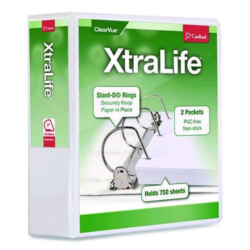 Image of Cardinal® 26330 XtraLife ClearVue Non-Stick Slant-D Ring Binder, 3 Rings, 3" Capacity, 11 x 8.5, White