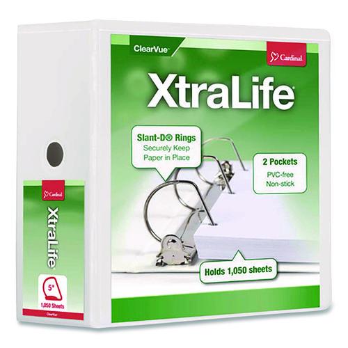 Image of Cardinal® 26350 XtraLife ClearVue Non-Stick Slant-D Ring Binder, 3 Rings, 5" Capacity, 11 x 8.5, White