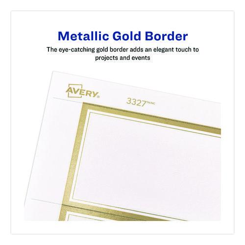 Image of Avery® 3327 Business Cards with Metallic Gold Borders, Inkjet/Laser, 2 x 3.5, White, 10 Cards/Sheet, 10 Sheets/Pack