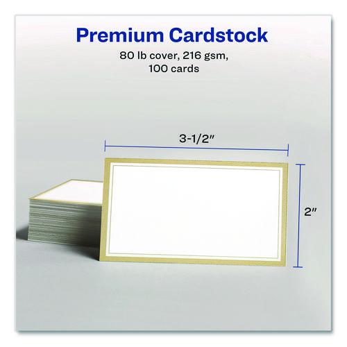 Image of Avery® 3327 Business Cards with Metallic Gold Borders, Inkjet/Laser, 2 x 3.5, White, 10 Cards/Sheet, 10 Sheets/Pack