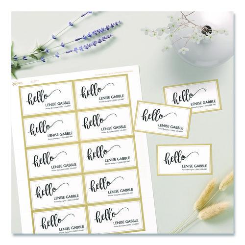 Image of Avery® 3327 Business Cards with Metallic Gold Borders, Inkjet/Laser, 2 x 3.5, White, 10 Cards/Sheet, 10 Sheets/Pack