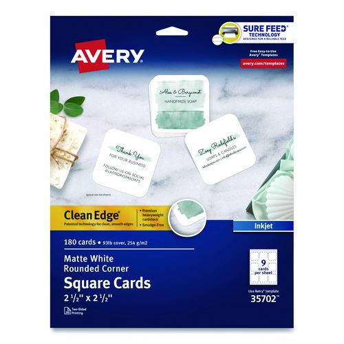 Image of Avery® 35702 Clean Edge Square Cards, Inkjet, 2.5 x 2.5, 9 Cards/Sheet, 20 Sheets/Pack