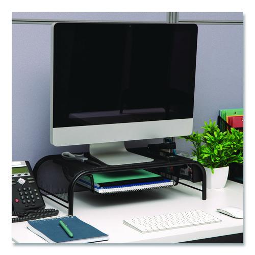 Image of Mind Reader Metal Mesh Monitor Stand with Paper Tray, 20" x 11.5" x 5.5", Black, Supports 33 lb, 2/Pack