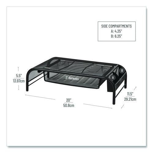 Image of Mind Reader Metal Mesh Monitor Stand with Paper Tray, 20" x 11.5" x 5.5", Black, Supports 33 lb, 2/Pack