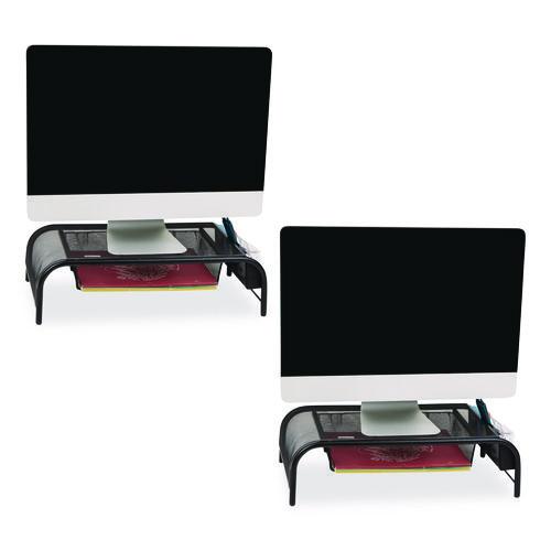 Image of Mind Reader Metal Mesh Monitor Stand with Paper Tray, 20" x 11.5" x 5.5", Black, Supports 33 lb, 2/Pack