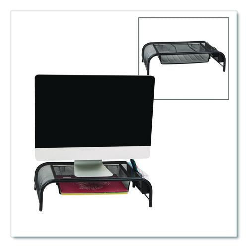 Image of Mind Reader Metal Mesh Monitor Stand with Paper Tray, 20" x 11.5" x 5.5", Black, Supports 33 lb, 2/Pack