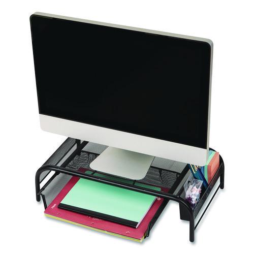 Image of Mind Reader Metal Mesh Monitor Stand with Paper Tray, 20" x 11.5" x 5.5", Black, Supports 33 lb, 2/Pack