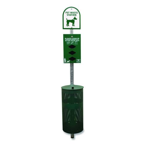 Image of Tatco 28000 Dog Waste Station, 12 gal, Open Top, Green/White