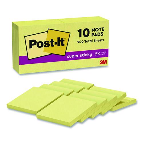 Image of Post-it® Notes Super Sticky 654-10SSCY Super Sticky Pads in Canary Yellow, 3 x 3, 90 Sheets/Pad, 10 Pads/Pack