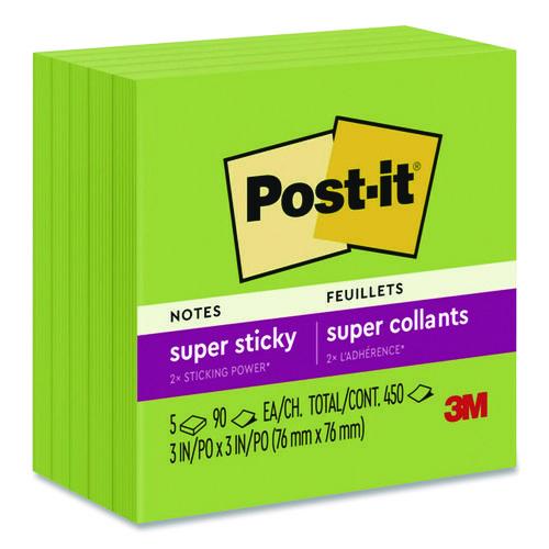 Image of Post-itÂ® Notes Super Sticky Super Sticky Pads in Energy Boost Collection Colors, 3 x 3, Limeade, 90 Sheets/Pad, 5 Pads/Pack