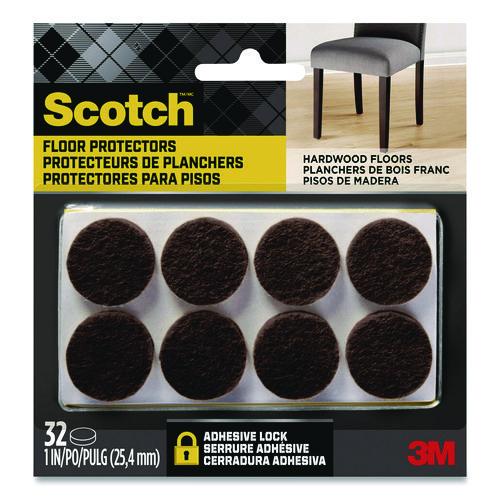 Image of Scotch SP822-NA Felt Pad Protectors, 1" Diameter, Brown, 32/Pack