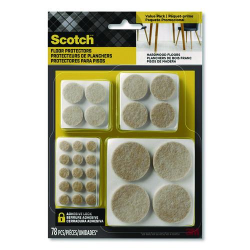 Image of Scotch SP855-NA Felt Pad Protectors, Assorted Round, Beige, 78/Pack