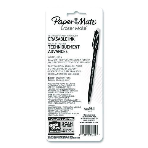 Image of Paper Mate® 31735 Eraser Mate Ballpoint Pen, Stick, Medium 1 mm, Red Ink, Red Barrel, 5/Pack