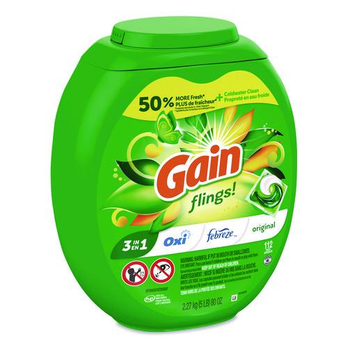 Image of GainÂ® Flings Detergent Pods, Original, 112 Pods, 80 oz Tub