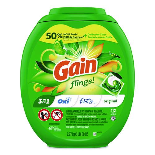 Image of GainÂ® Flings Detergent Pods, Original, 112 Pods, 80 oz Tub