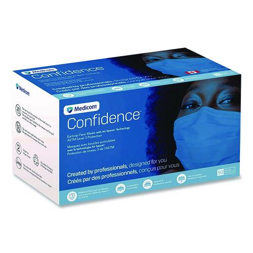 Image of Medicom® 214115 Three-Ply Disposable Face Mask, Paper, One Size Fits Most, 50/Box