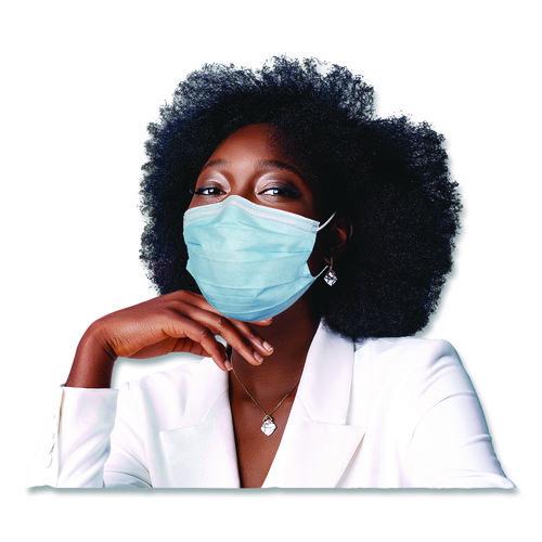 Image of Medicom® 214115 Three-Ply Disposable Face Mask, Paper, One Size Fits Most, 50/Box