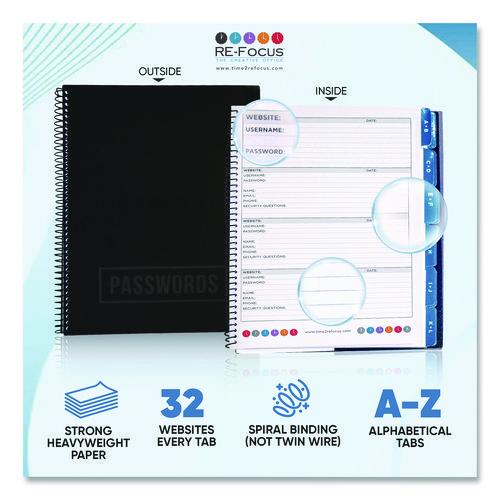 Image of RE-Focus The Creative Office LARGEPWBOOKBLK Large Password Log Book, User-Name/Password Format, Black Cover, (48) 10 x 7.5 Sheets