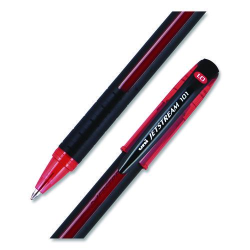 Image of uniball® 1768013 Jetstream 101 Hybrid Gel Pen, Stick, Bold 1 mm, Red Ink, Black/Red Barrel, Dozen