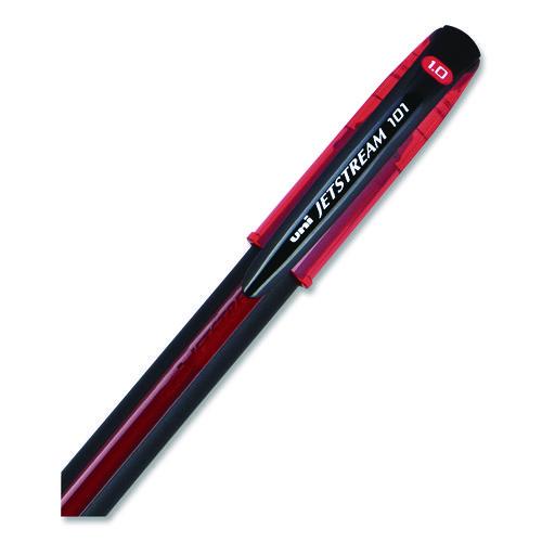Image of uniball® 1768013 Jetstream 101 Hybrid Gel Pen, Stick, Bold 1 mm, Red Ink, Black/Red Barrel, Dozen