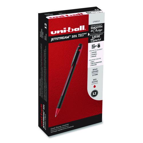 Image of uniball® 1768013 Jetstream 101 Hybrid Gel Pen, Stick, Bold 1 mm, Red Ink, Black/Red Barrel, Dozen