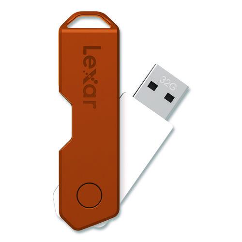 Image of Lexar LJDTT2-32GABNA3 Twist Turn2 USB 2.0 Flash Drive, 32 GB, Orange/Purple/Teal, 3/Pack