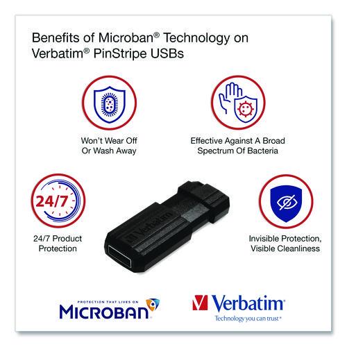 Image of Verbatim® 70901 Pinstripe USB 2.0 Flash Drive, 64 GB, Black, 10/Pack