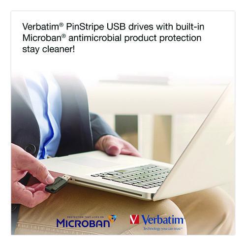 Image of Verbatim® 70901 Pinstripe USB 2.0 Flash Drive, 64 GB, Black, 10/Pack