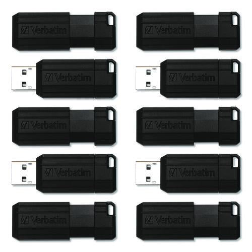 Image of Verbatim® 70901 Pinstripe USB 2.0 Flash Drive, 64 GB, Black, 10/Pack