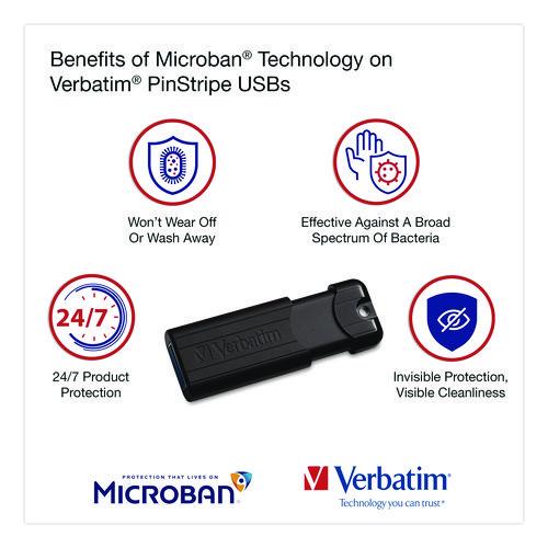 Image of Verbatim® 70902 Pinstripe USB 3.2 Flash Drive, 32 GB, Black 10/Pack