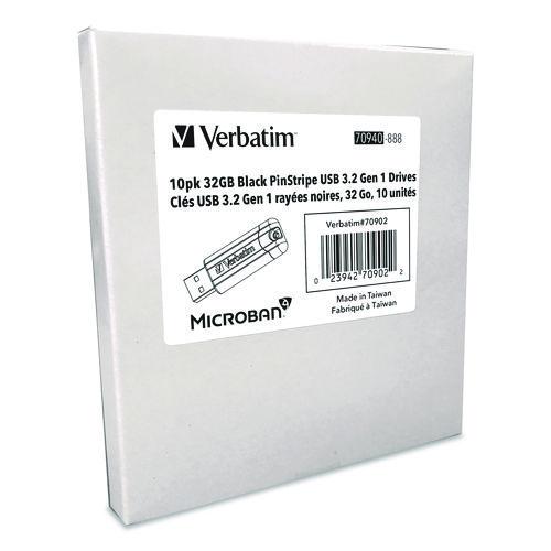 Image of Verbatim® 70902 Pinstripe USB 3.2 Flash Drive, 32 GB, Black 10/Pack