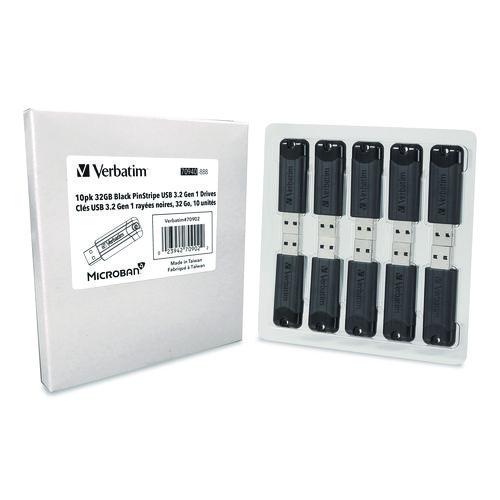 Image of Verbatim® 70902 Pinstripe USB 3.2 Flash Drive, 32 GB, Black 10/Pack