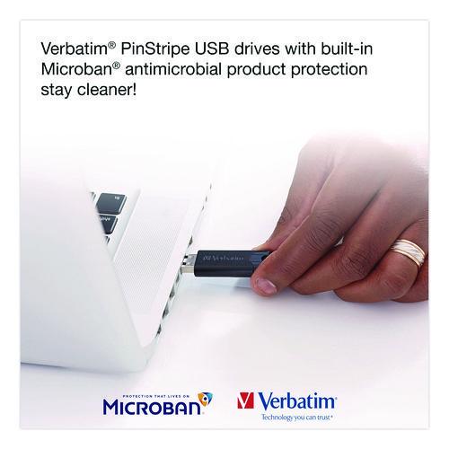 Image of Verbatim® 70902 Pinstripe USB 3.2 Flash Drive, 32 GB, Black 10/Pack