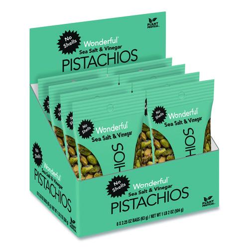 Image of Paramount Farms® PAR70033 Wonderful No Shells Pistachios, Sea Salt and Vinegar, 2.25 oz Bag, 8/Box