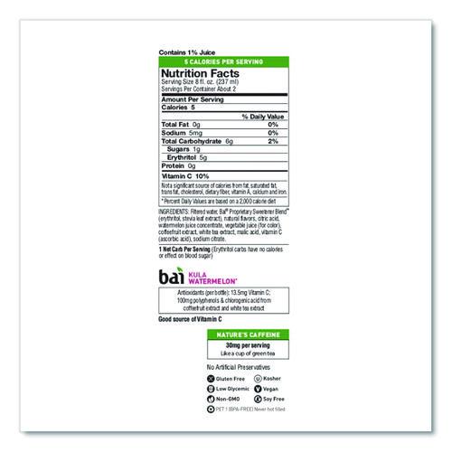 Image of Bai CAD02342 Antioxidant Infused Beverage, Kula Watermelon 18 oz Bottle, 12/Carton