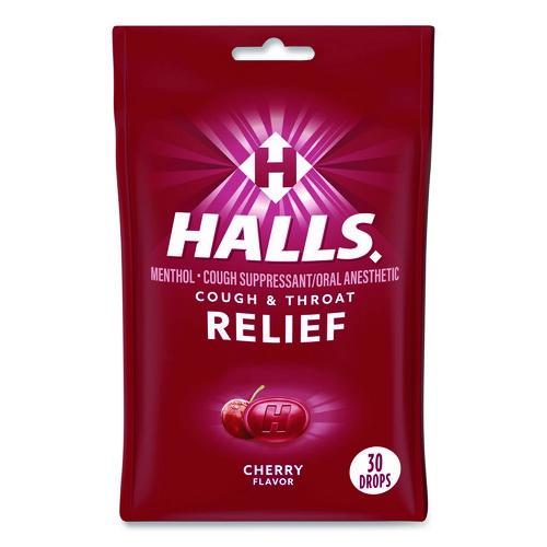 Image of HALLS Relief Menthol Cough Suppressant - Oral Anesthetic, Cherry, 30/Pack
