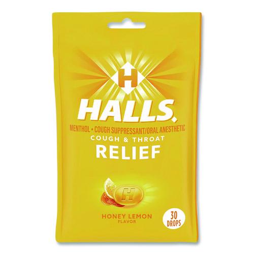 Image of HALLS Relief Menthol cough Suppressant - Oral Anesthetic, Honey Lemon, 30/Pack
