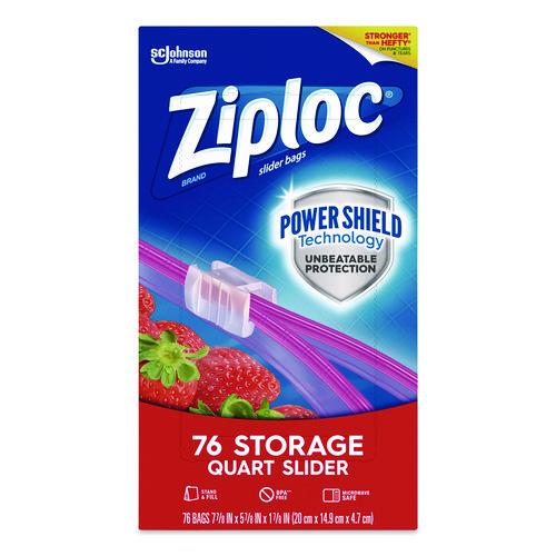 Image of Ziploc® 316490 Slider Storage Bags, Quart, 5.88" x 1.88" x 7.88", Clear, 76 Bags