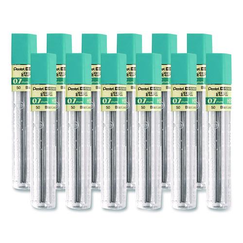 Image of Pentel® 50-HB Super Hi-Polymer Lead Refills, 0.7 mm, HB, Black, 12 Leads/Tube, 12 Tubes/Box